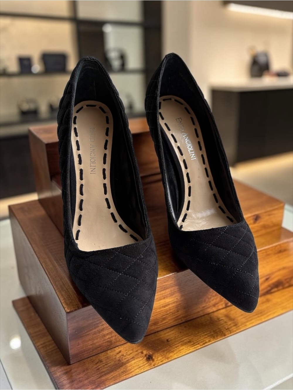 Enzo Angiolini Black Quilted Leather Pointed-Toe Pumps